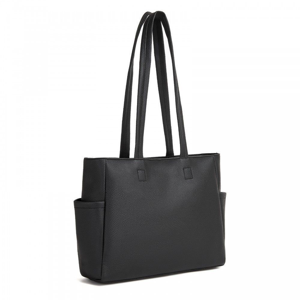 Women's Large PVC Tote Bag, 13-Inch Tablet Compartment, Commute and Shopping Handbag – Black