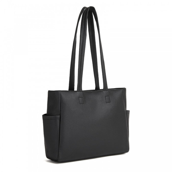 Women's Large PVC Tote Bag, 13-Inch Tablet Compartment, Commute and Shopping Handbag – Black