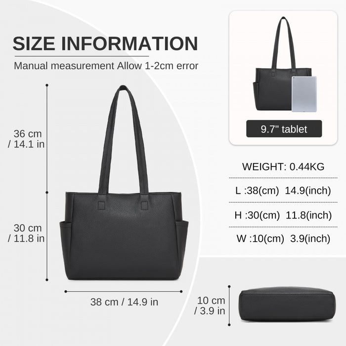 Women's Large PVC Tote Bag, 13-Inch Tablet Compartment, Commute and Shopping Handbag – Black