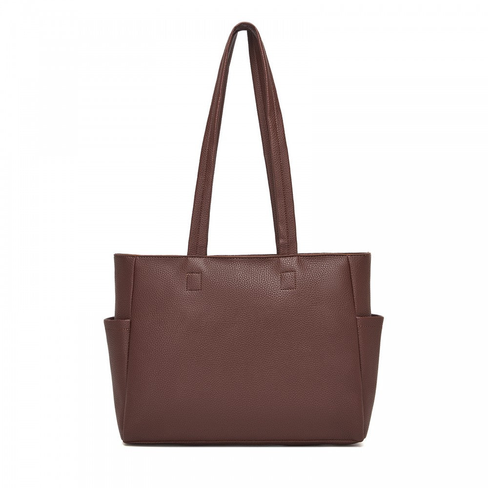 Women's Large PVC Tote Bag, 13-Inch Tablet Compartment, Commute and Shopping Handbag – Brown