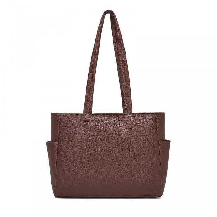 Women's Large PVC Tote Bag, 13-Inch Tablet Compartment, Commute and Shopping Handbag – Brown