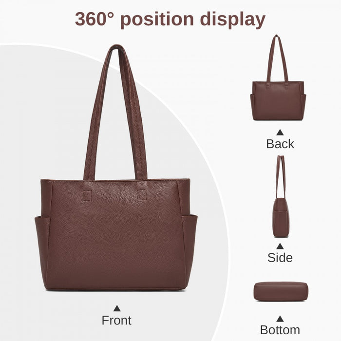 Women's Large PVC Tote Bag, 13-Inch Tablet Compartment, Commute and Shopping Handbag – Brown