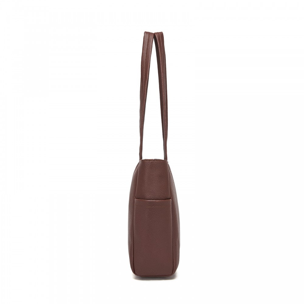 Women's Large PVC Tote Bag, 13-Inch Tablet Compartment, Commute and Shopping Handbag – Brown