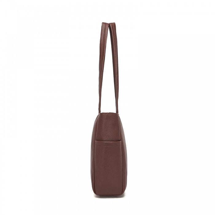 Women's Large PVC Tote Bag, 13-Inch Tablet Compartment, Commute and Shopping Handbag – Brown