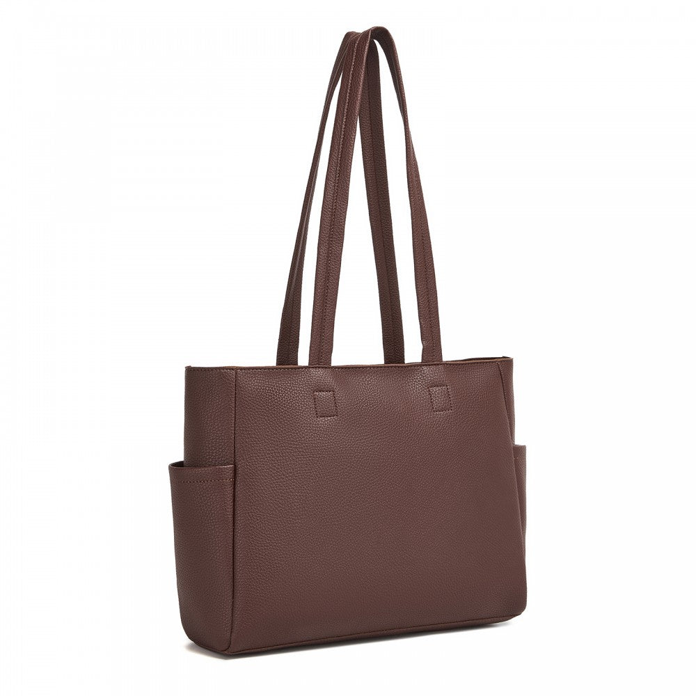 Women's Large PVC Tote Bag, 13-Inch Tablet Compartment, Commute and Shopping Handbag – Brown