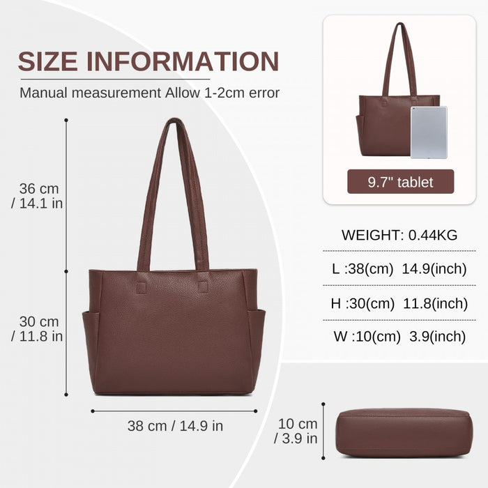 Women's Large PVC Tote Bag, 13-Inch Tablet Compartment, Commute and Shopping Handbag – Brown