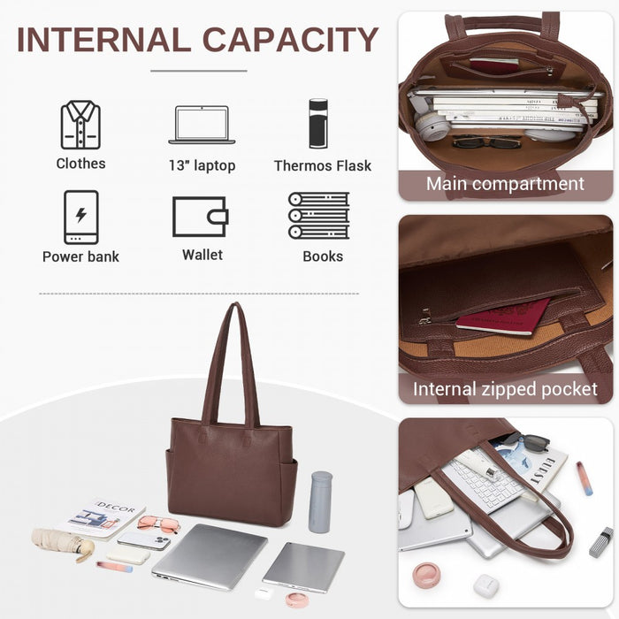 Women's Large PVC Tote Bag, 13-Inch Tablet Compartment, Commute and Shopping Handbag – Brown