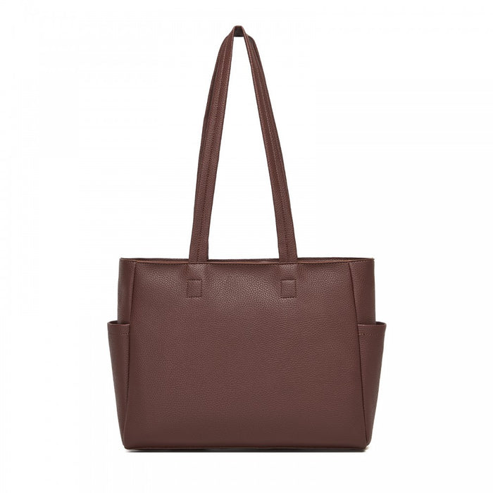 Women's Large PVC Tote Bag, 13-Inch Tablet Compartment, Commute and Shopping Handbag – Brown