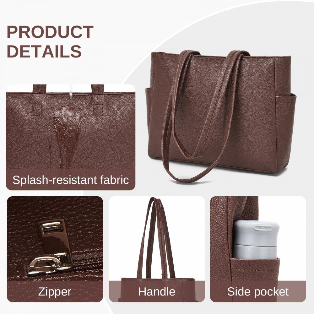 Women's Large PVC Tote Bag, 13-Inch Tablet Compartment, Commute and Shopping Handbag – Brown