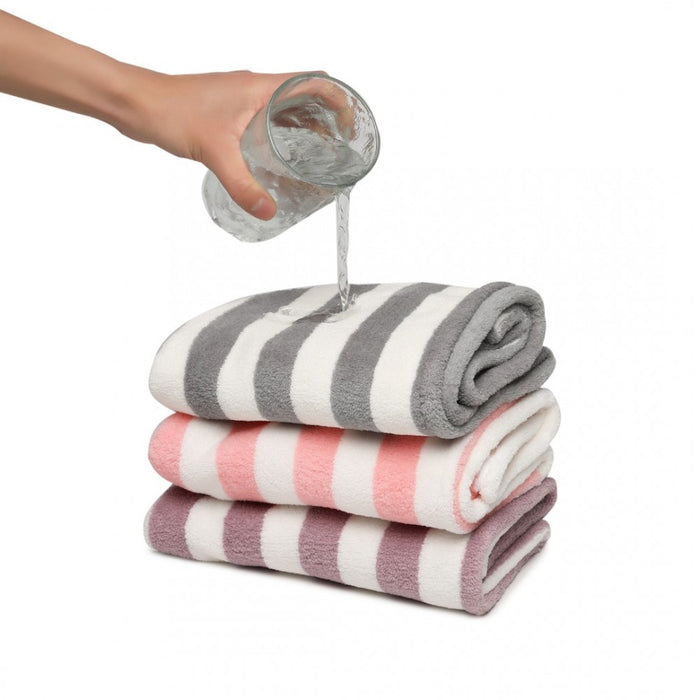 Absorbent Microfibre Coarse Stripe Hair Towel with Button Design – 3-Piece Pack