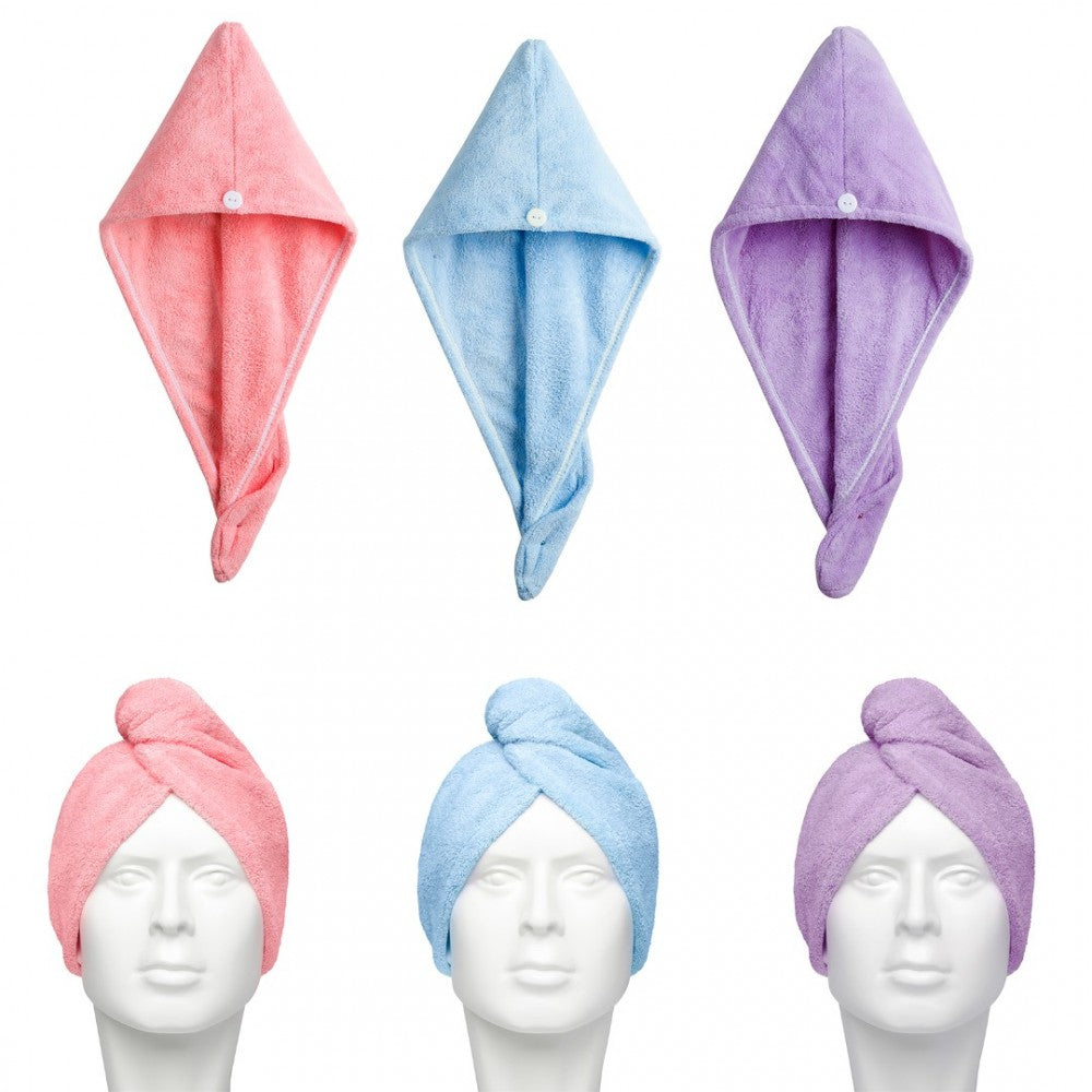 Hair Turban – 3 Pack Absorbent Microfibre Hair Turban with Button Design