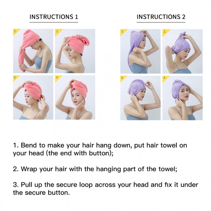 Absorbent Microfibre Coarse Stripe Hair Towel with Button Design – 3-Piece Pack