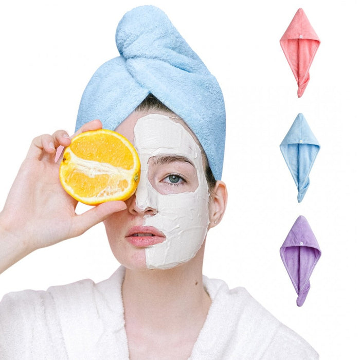 Hair Turban – 3 Pack Absorbent Microfibre Hair Turban with Button Design