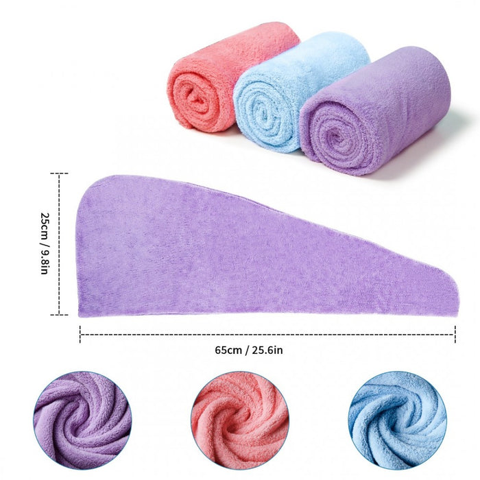 Hair Turban – 3 Pack Absorbent Microfibre Hair Turban with Button Design