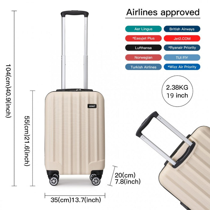 3-Piece Striped ABS+PC Hard Shell Luggage Set with 360-Degree Spinner Wheels – 19/24/28-Inch – Beige