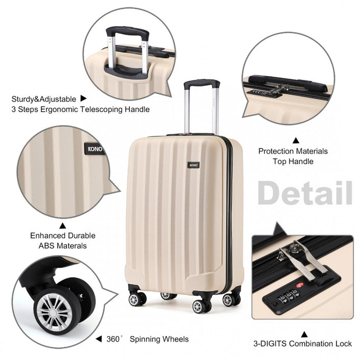 ABS+PC Hard Shell Cabin Luggage with Vertical Stripes – 19-Inch – Beige