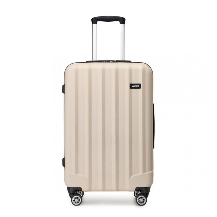 Striped ABS+PC Hard Shell Luggage with 360-Degree Spinner Wheels – 28-Inch – Beige