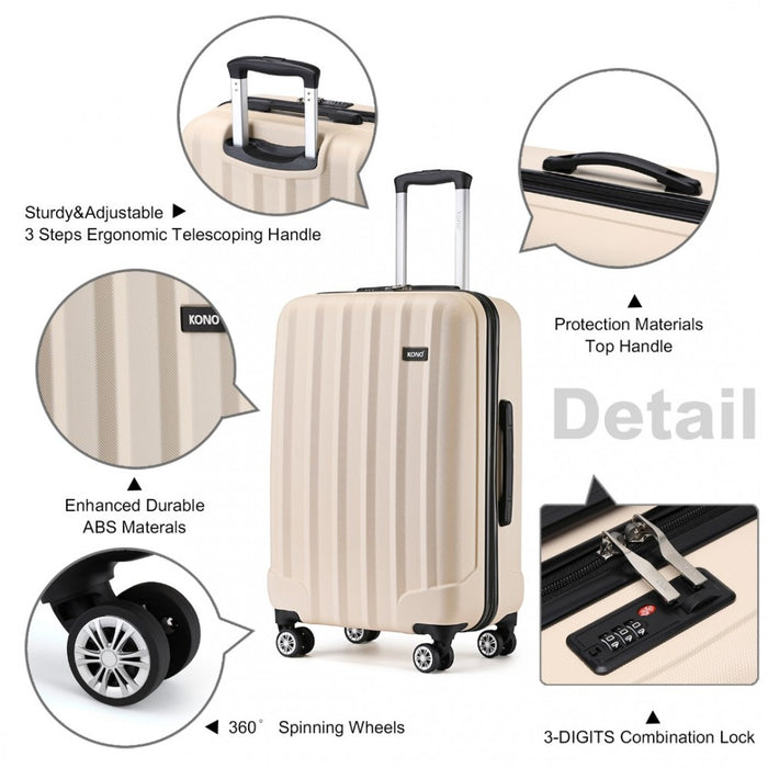 Striped ABS+PC Hard Shell Luggage with 360-Degree Spinner Wheels – 24-Inch – Beige