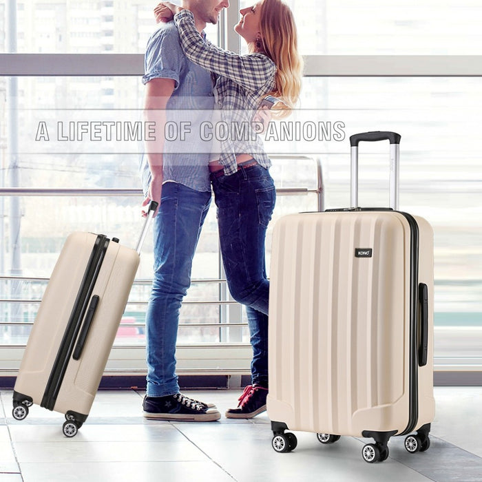 Striped ABS+PC Hard Shell Luggage with 360-Degree Spinner Wheels – 28-Inch – Beige