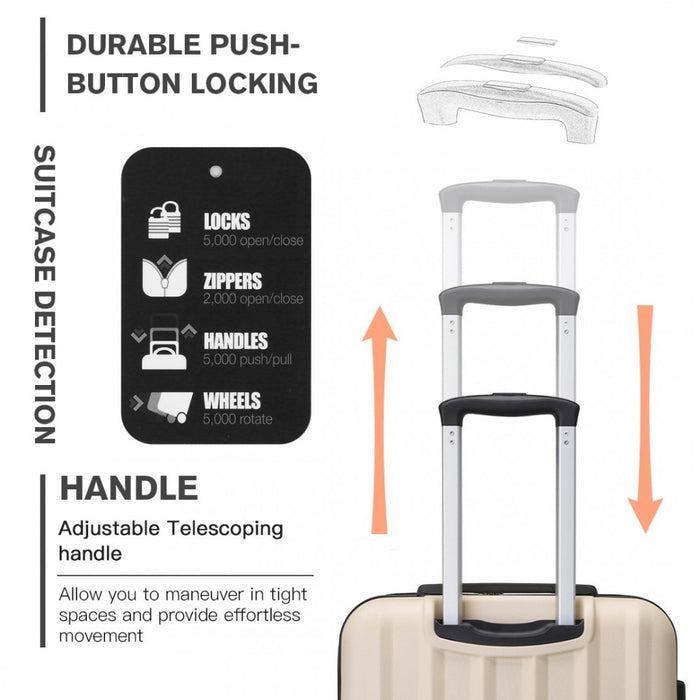 Striped ABS+PC Hard Shell Luggage with 360-Degree Spinner Wheels – 24-Inch – Beige