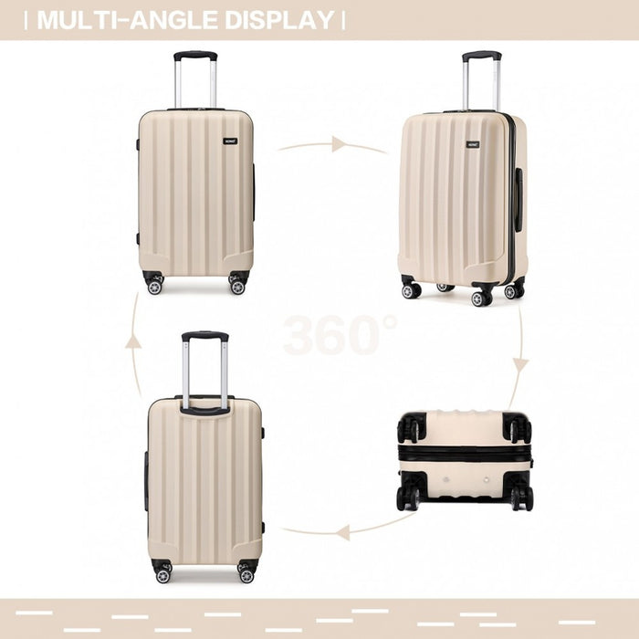 Striped ABS+PC Hard Shell Luggage with 360-Degree Spinner Wheels – 28-Inch – Beige