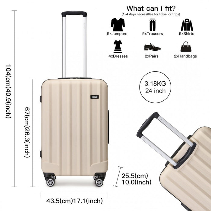 3-Piece Striped ABS+PC Hard Shell Luggage Set with 360-Degree Spinner Wheels – 19/24/28-Inch – Beige