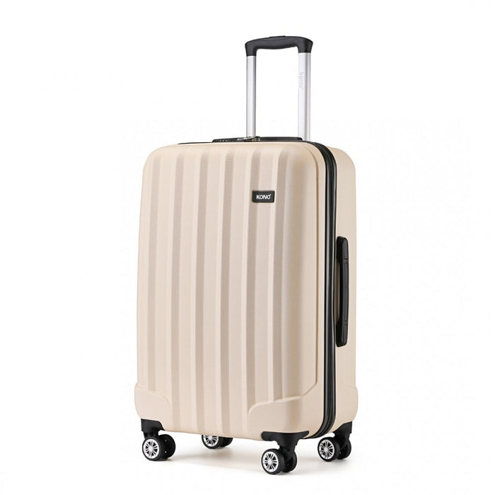 Striped ABS+PC Hard Shell Luggage with 360-Degree Spinner Wheels – 24-Inch – Beige