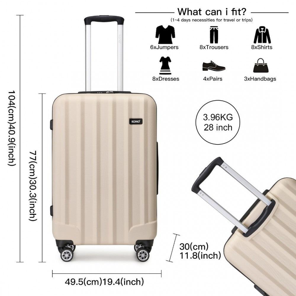 3-Piece Striped ABS+PC Hard Shell Luggage Set with 360-Degree Spinner Wheels – 19/24/28-Inch – Beige