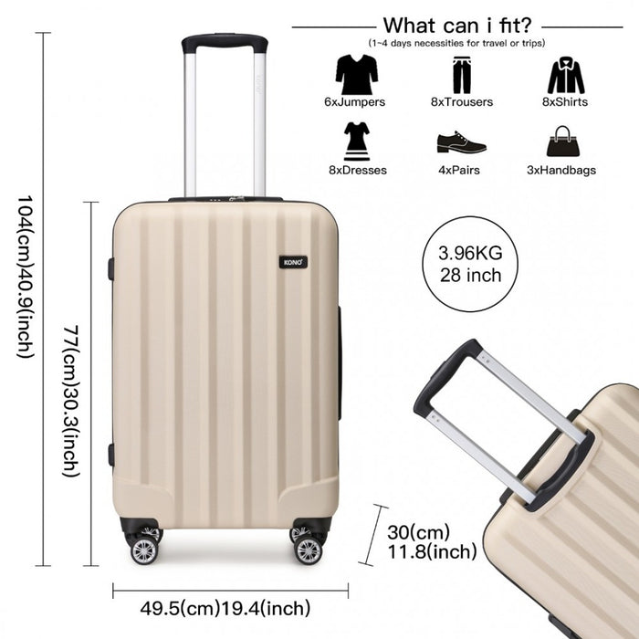 3-Piece Striped ABS+PC Hard Shell Luggage Set with 360-Degree Spinner Wheels – 19/24/28-Inch – Beige