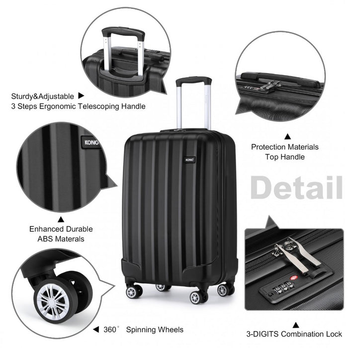ABS+PC Hard Shell Cabin Luggage with Vertical Stripes – 19-Inch – Black