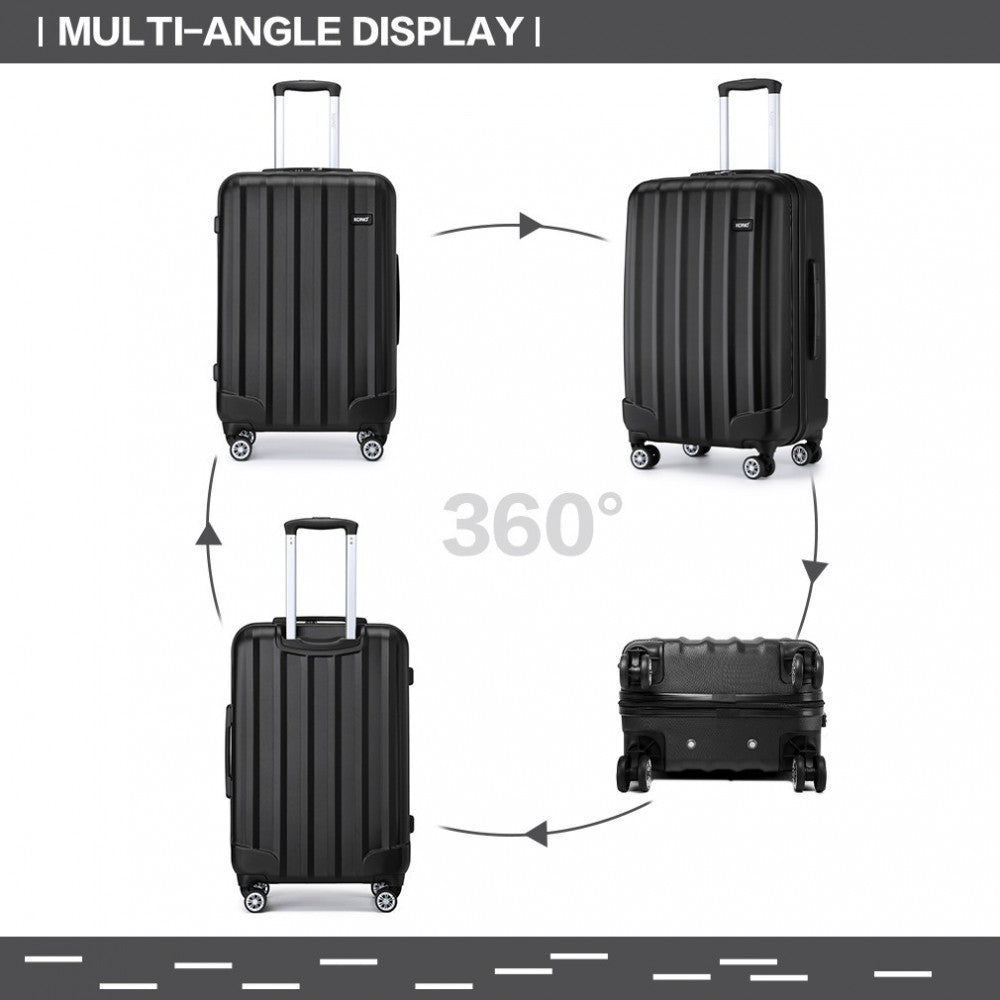 Striped ABS+PC Hard Shell Luggage with 360-Degree Spinner Wheels – 24-Inch – Black