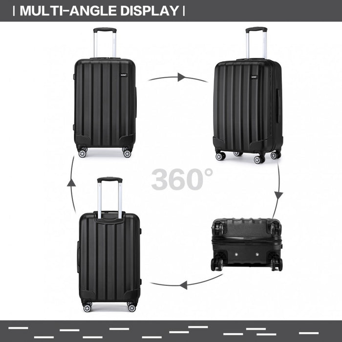 Striped ABS+PC Hard Shell Luggage with 360-Degree Spinner Wheels – 24-Inch – Black