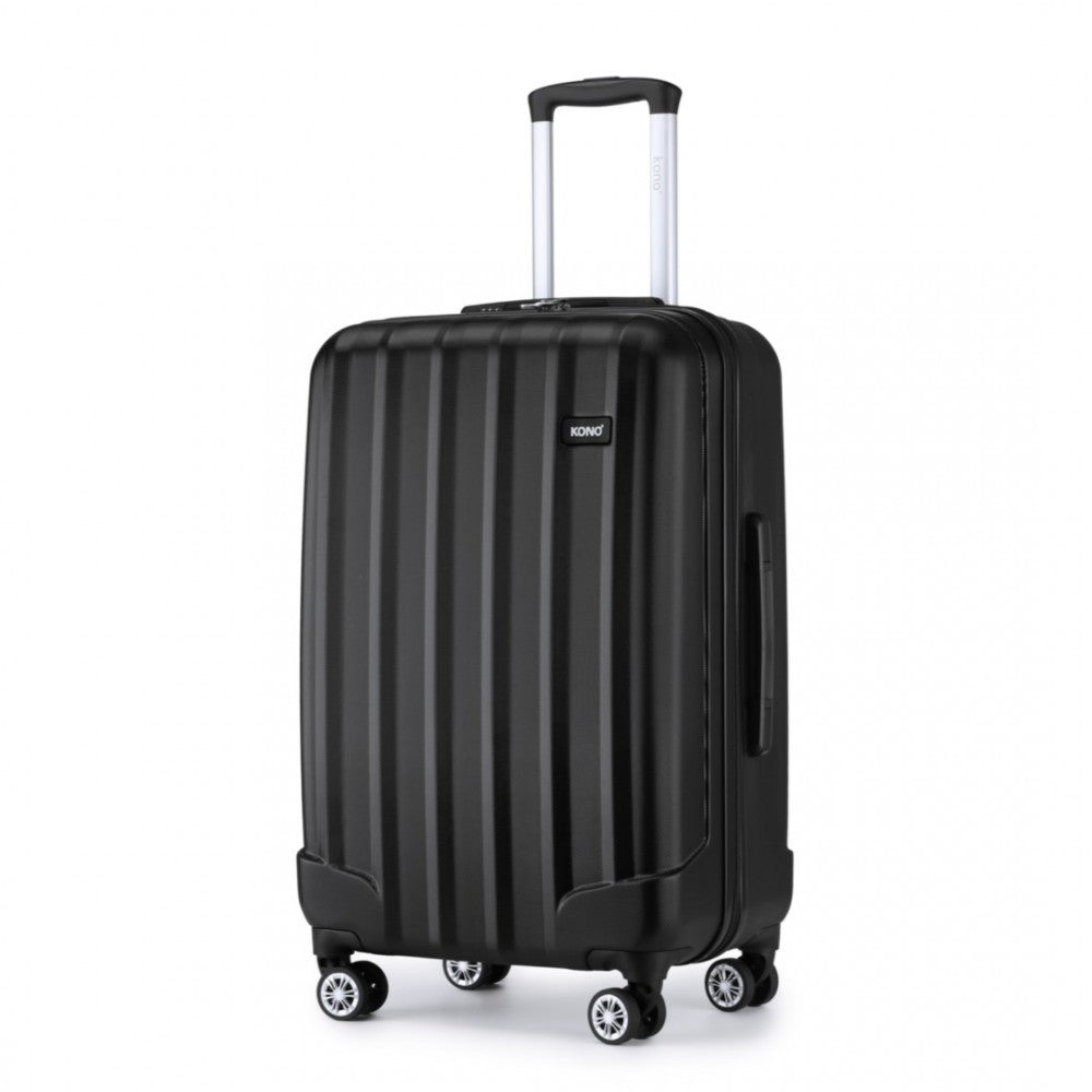 Striped ABS+PC Hard Shell Luggage with 360-Degree Spinner Wheels – 24-Inch – Black