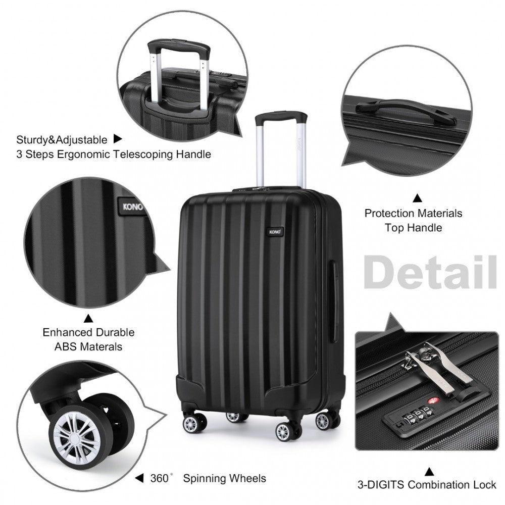 Striped ABS+PC Hard Shell Luggage with 360-Degree Spinner Wheels – 24-Inch – Black