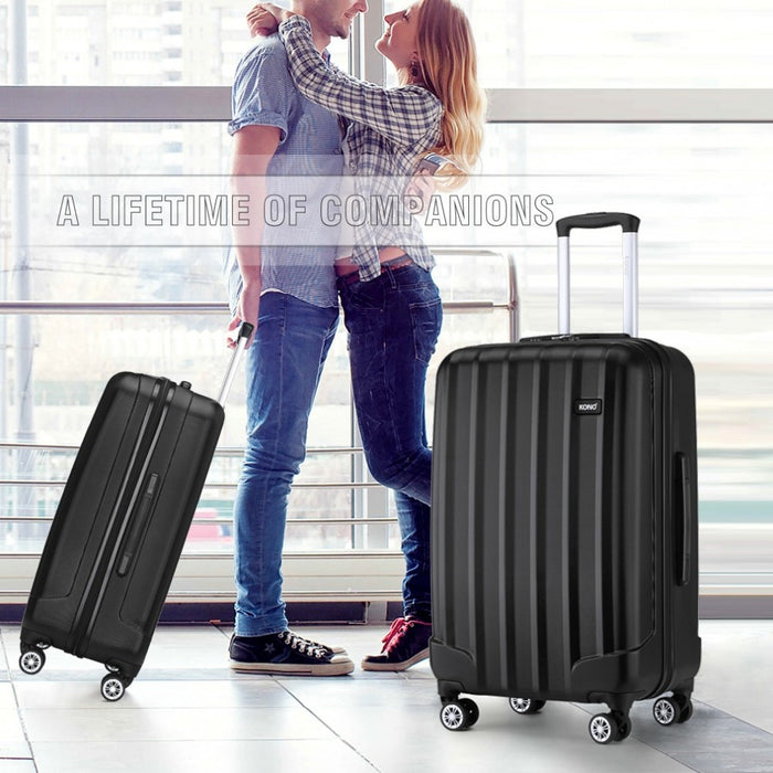 Striped ABS+PC Hard Shell Luggage with 360-Degree Spinner Wheels – 24-Inch – Black