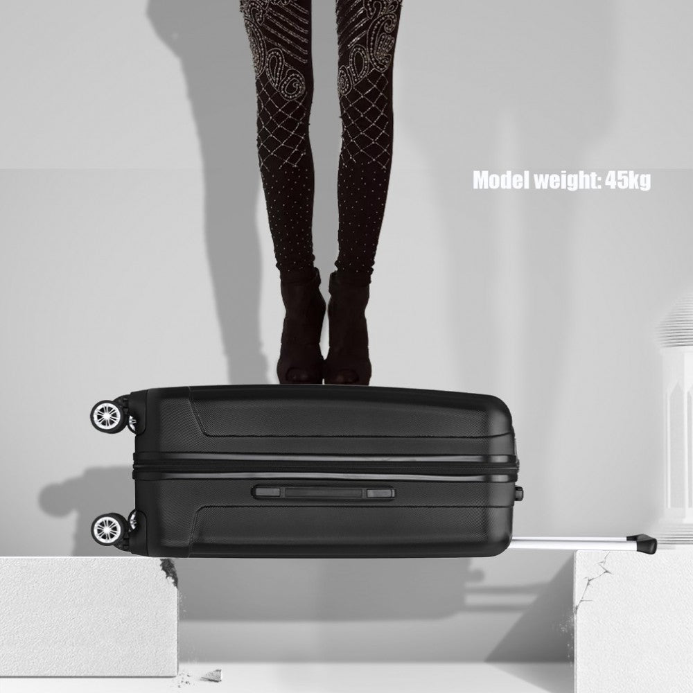 Striped ABS+PC Hard Shell Luggage with 360-Degree Spinner Wheels – 24-Inch – Black