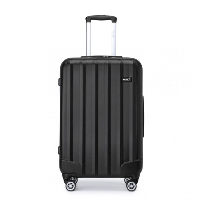 Striped ABS+PC Hard Shell Luggage with 360-Degree Spinner Wheels – 24-Inch – Black
