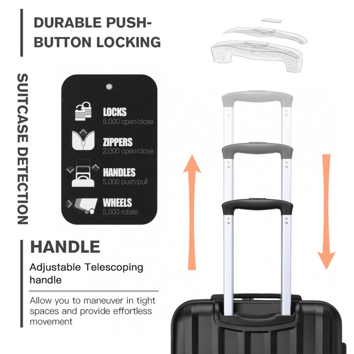 Striped ABS+PC Hard Shell Luggage with 360-Degree Spinner Wheels – 28-Inch – Black