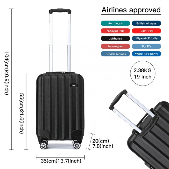 3-Piece Striped ABS+PC Hard Shell Luggage Set with 360-Degree Spinner Wheels – 19/24/28-Inch – Black