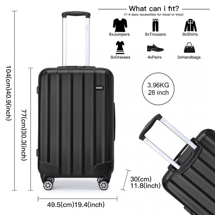 3-Piece Striped ABS+PC Hard Shell Luggage Set with 360-Degree Spinner Wheels – 19/24/28-Inch – Black