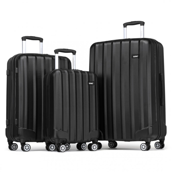 3-Piece Striped ABS+PC Hard Shell Luggage Set with 360-Degree Spinner Wheels – 19/24/28-Inch – Black