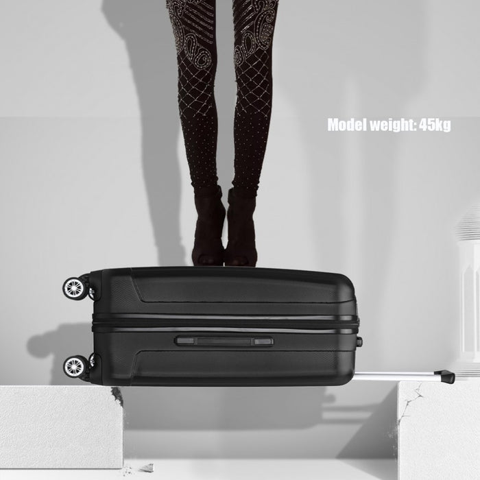 3-Piece Striped ABS+PC Hard Shell Luggage Set with 360-Degree Spinner Wheels – 19/24/28-Inch – Black
