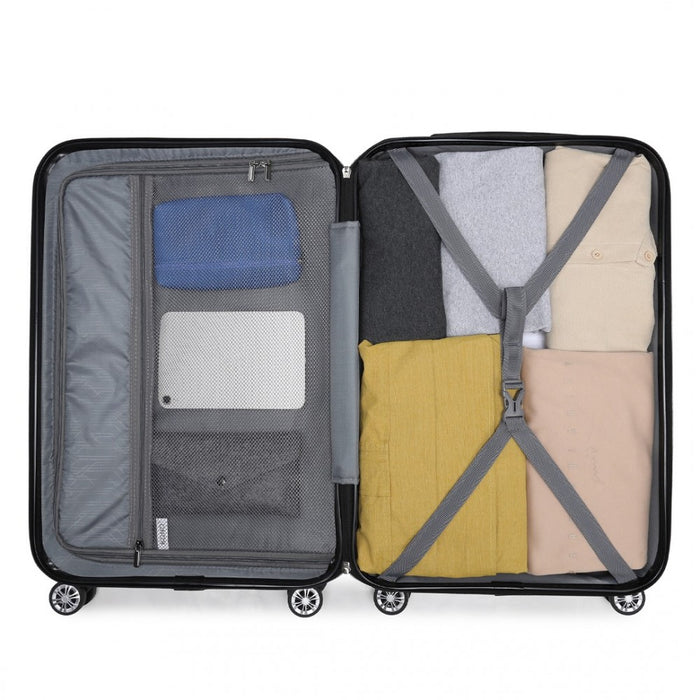 3-Piece Striped ABS+PC Hard Shell Luggage Set with 360-Degree Spinner Wheels – 19/24/28-Inch – Black