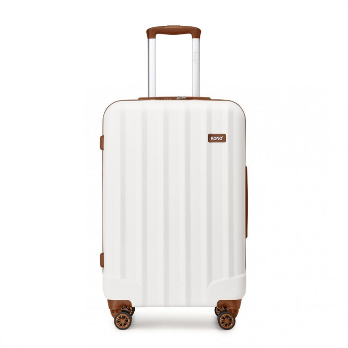 Striped ABS+PC Hard Shell Luggage with 360-Degree Spinner Wheels – 24-Inch – Cream