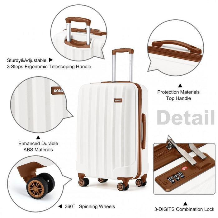 Striped ABS+PC Hard Shell Luggage with 360-Degree Spinner Wheels – 24-Inch – Cream