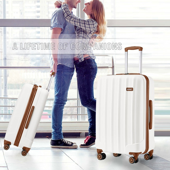 Striped ABS+PC Hard Shell Luggage with 360-Degree Spinner Wheels – 24-Inch – Cream