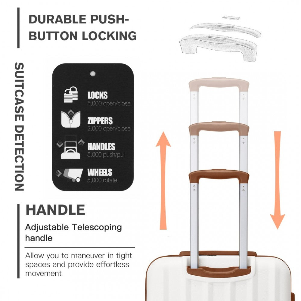 Striped ABS+PC Hard Shell Luggage with 360-Degree Spinner Wheels – 28-Inch – Cream