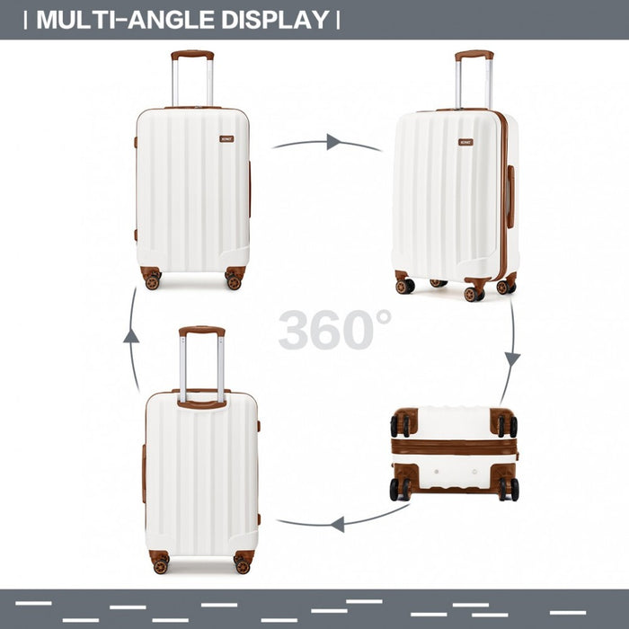 Striped ABS+PC Hard Shell Luggage with 360-Degree Spinner Wheels – 24-Inch – Cream