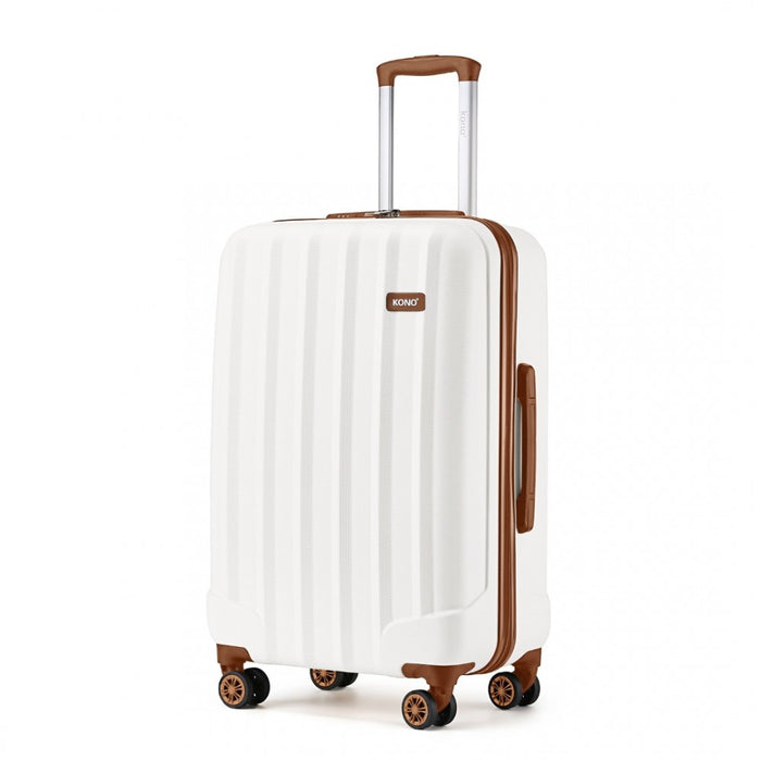 Striped ABS+PC Hard Shell Luggage with 360-Degree Spinner Wheels – 24-Inch – Cream