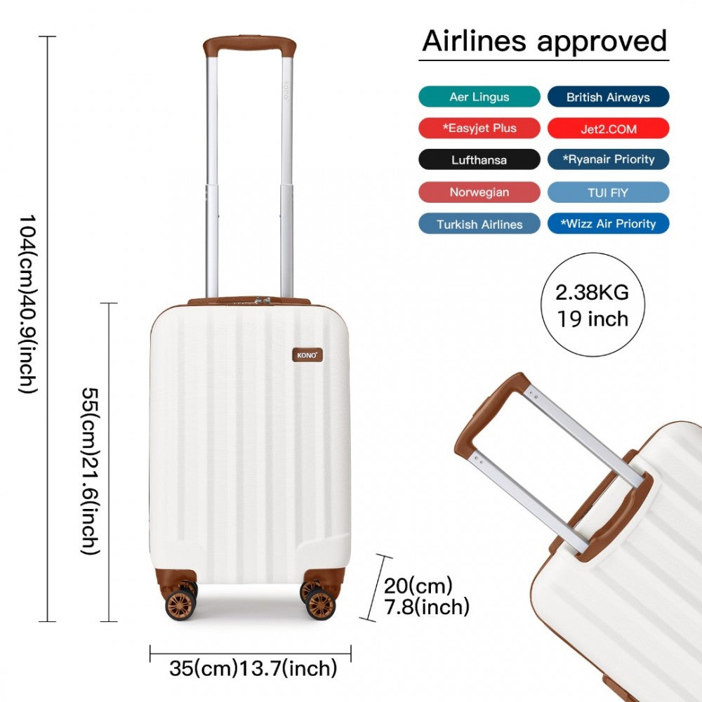 3-Piece Striped ABS+PC Hard Shell Luggage Set with 360-Degree Spinner Wheels – 19/24/28-Inch – Cream